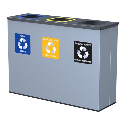 Abfalltrenner Büro für 3 Wertstoffe - farbige Behälter - 13 l 