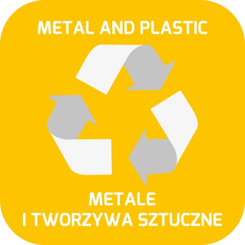Naklejki informacyjne na kosze do segregacji śmieci metal i plastik